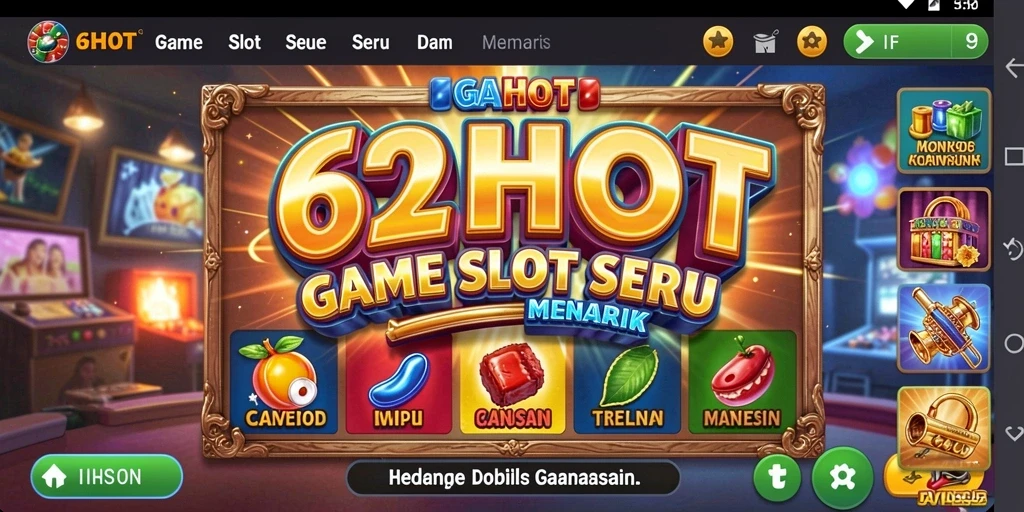Tampilan gameplay <strong>62HOT</strong> yang mendebarkan dengan berbagai simbol Slot.