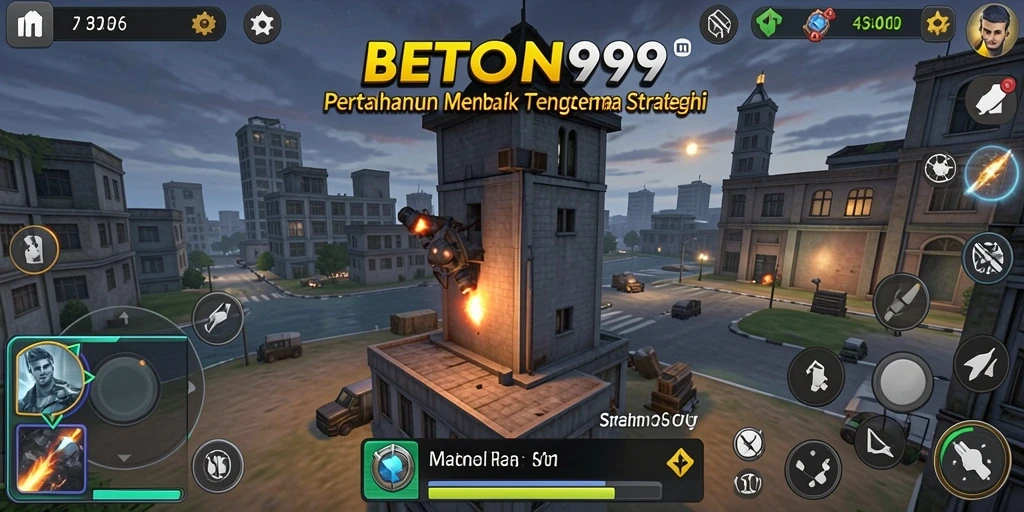 Screenshot gameplay menunjukkan menara mempertahankan dari serangan musuh.