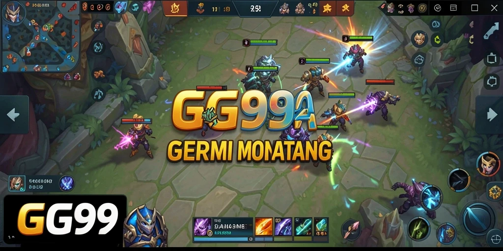Tampilan gameplay menarik dari GG99 yang menggambarkan pertempuran MOBA.