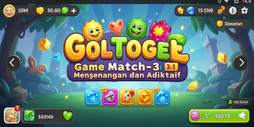 Tampilan gameplay GOLTOGEL dengan objek warna-warni yang harus dicocokkan.