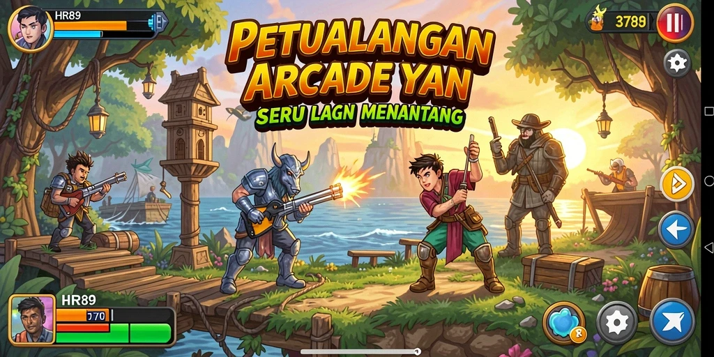 Tampilan gameplay HR89 yang penuh warna dan seru dalam aksi Arcade.