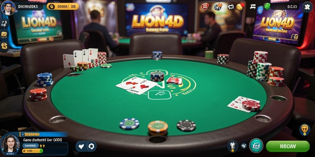 Screenshot gameplay poker di LION4D yang menampilkan meja permainan.