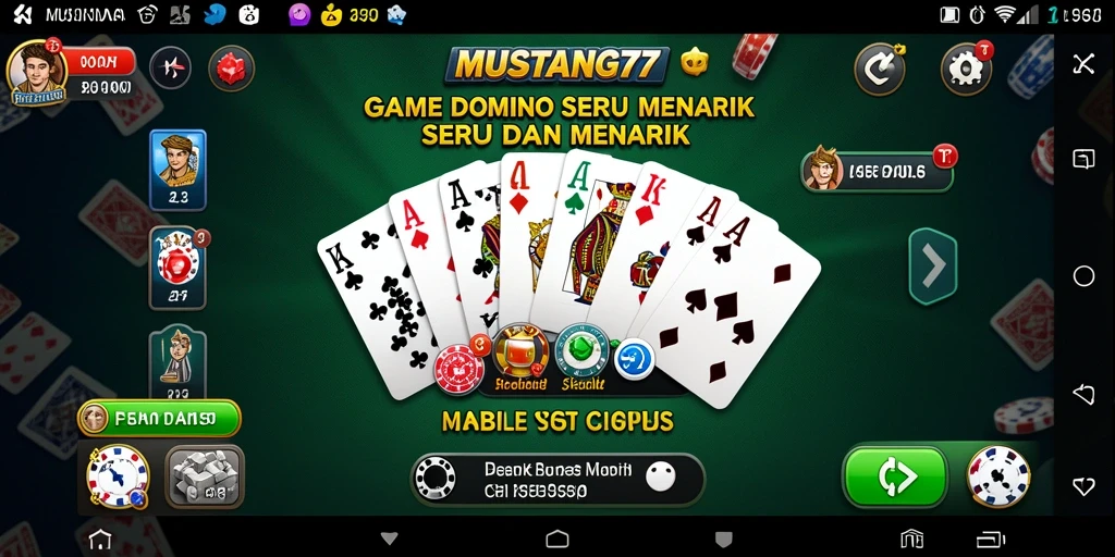 Screenshot gameplay <strong>MUSTANG77</strong> menampilkan keseruan permainan domino yang mendebarkan.