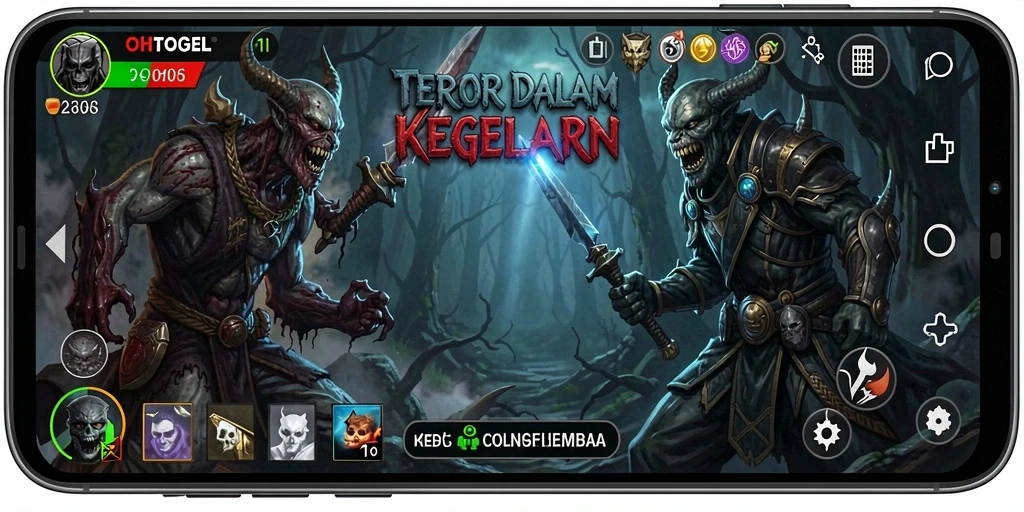 Tangkapan layar gameplay OHTOGEL yang menampilkan momen menakutkan di dalam kegelapan.