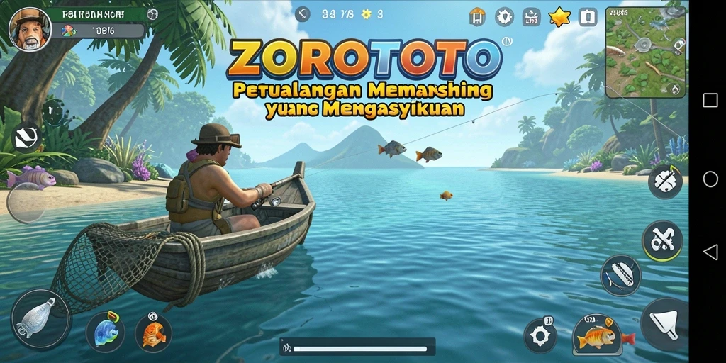 Gameplay menarik dalam ZOROTOTO saat menangkap ikan.
